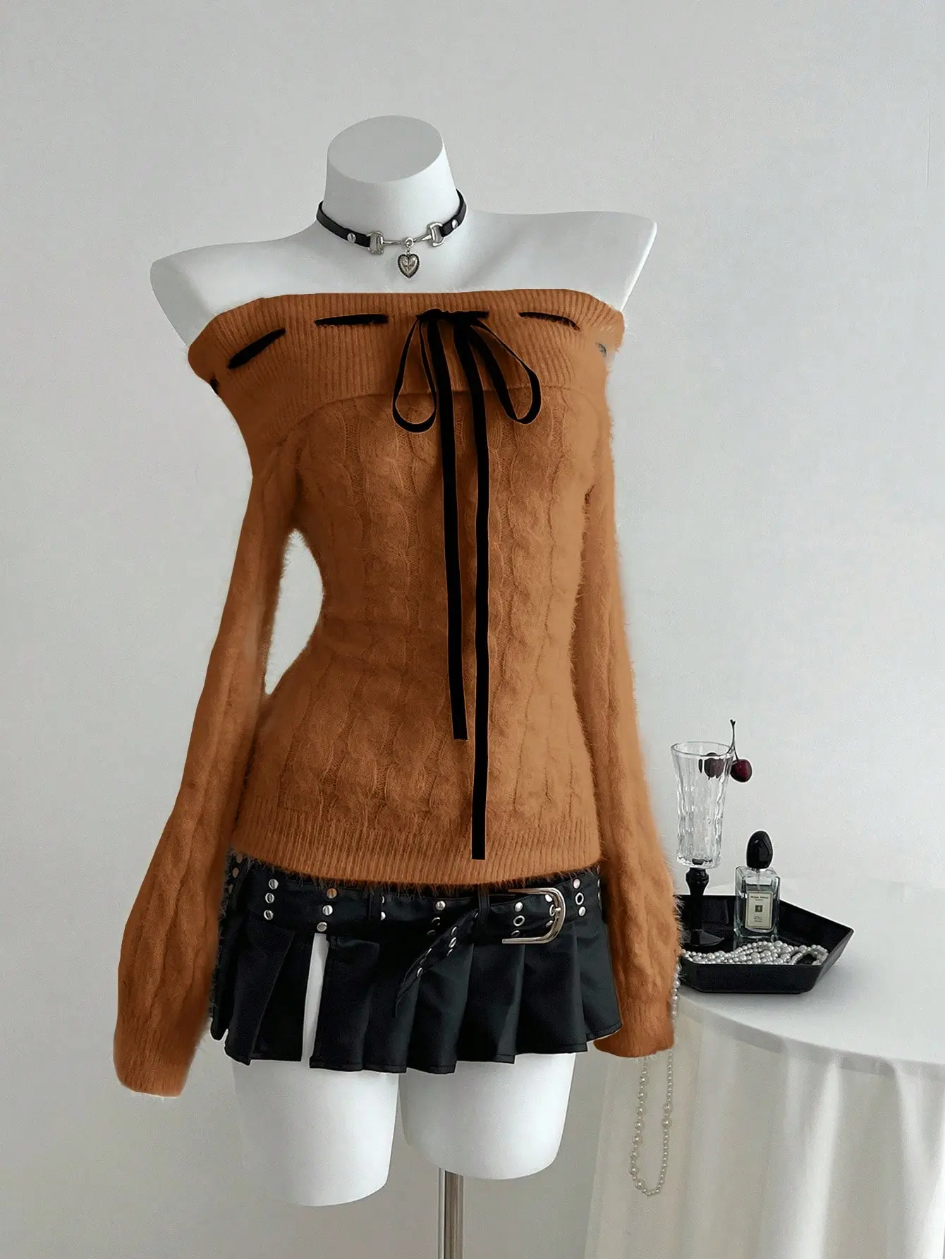 Women's Fuzzy Cable Knit Off Shoulder Sweater, Sexy Autumn Pullover Top, Soft Textured Long Sleeve Knitwear, Y2K Cozy Fall Winter Fashion