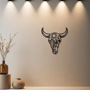 HousewarmingGift|1pc Western Bull Skull Metal Wall Art Wall Art, Western Bull Skull Metal Wall Art Decoration with Premium Finish - Ideal Gift for Thanksgiving & Birthday (Indoor Decor) - Home Wall Art for Patio Wall (Decor Home Styling Lovers Pick)