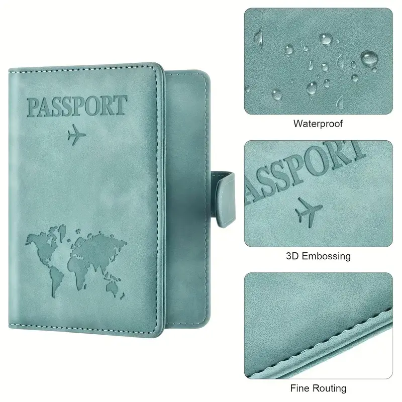 Multifunctional minimalist design, magnetic closure, RFID anti-theft map passport book, can hold bank cards, credit cards, ID cards, PU material synthetic leather map print passport bag