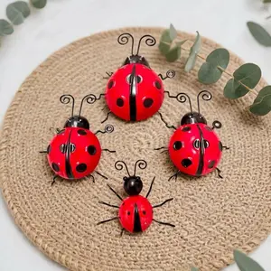 Creative Ladybug Iron Craft Ornament Set, Home Outdoor Garden Wall Hanging Decor, Unique Desktop Decoration for Yard
