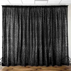 Black Metallic Shimmer Tinsel Backdrop Drape Curtain, Event Background Divider Panel - 20ftx10ft