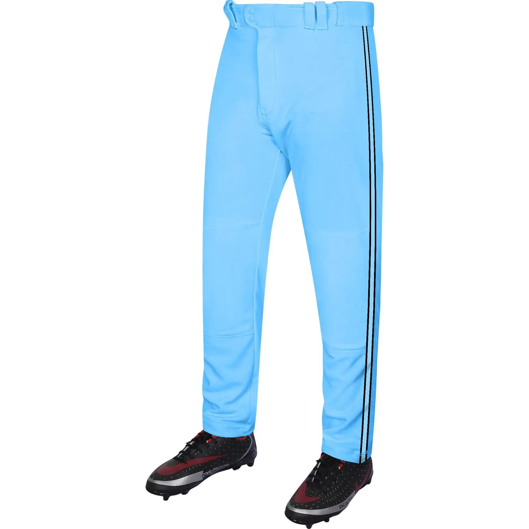 Exxact Sports Proline Adult Full Length Baseball Pants with Stripes Sky Youth Baseball Gear Quality Polyester Fashionable Stripes Relaxed Fit Soft Elastic Waistband Moisture-Wicking Fabric Perfect Fit for Boys, Sporty Sports Bottoms