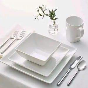 Square Rim Porcelain 16pc Dinnerware Set - Threshold