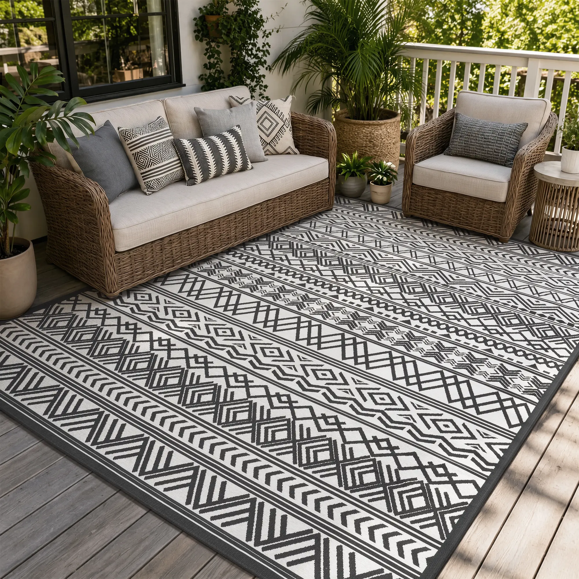 MontVoo Outdoor Patio Rug, Flatweave Textured Design, Non Slip Outdoor Carpet for Deck Porch, Backyard, Balcony, Vacuum, 4X6 Ft,back to school,dorm essentials,home decor,home essentials
