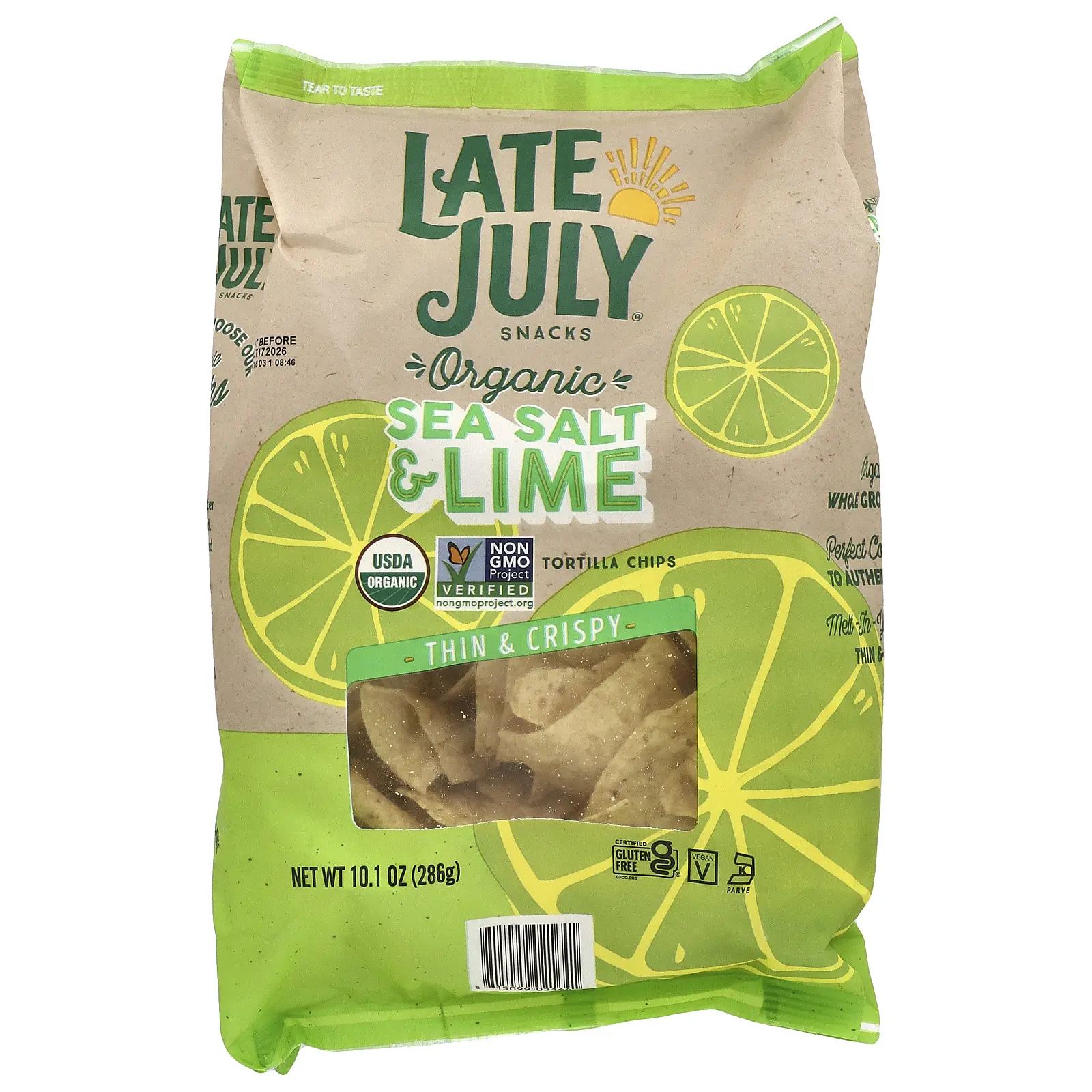 Late July Organic Tortilla Chips, Thin & Crispy, Sea Salt & Lime, 10.1 oz (286 g)