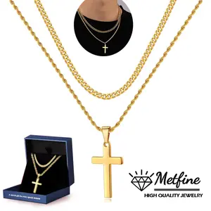 Cross Necklace for Men Boys, Stainless Steel Cross Pendant Necklace Simple Jewelry Gifts Cross Chain Necklace Gifts for Men Boys (17.7in+2.76in)