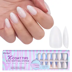 btartboxnails XCOATTIPS Soft Gel Nail Tips - Product only 150pcs Long or Short White Press On Nails,  Square or Almond Fake Nails Salon Quality Acrylic Rjbl-S-Kit-Brown