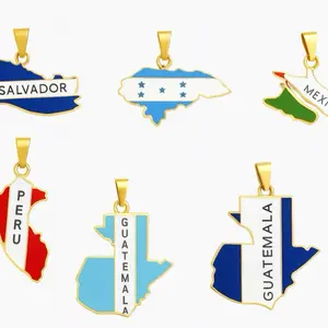 Personalized Flag Pendant - Customizable Country Map Jewelry for Salvador Honduras Mexico Peru Guatemala