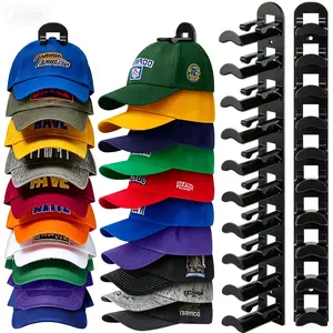 2 Pack Hat Rack & Hat Hook, Wall Mounted, Large Capacity Cap Holder, with Strong Adhesive & Screws, for Closet Door & Wall, Practical & Decorative Hat Organizer, Black&White