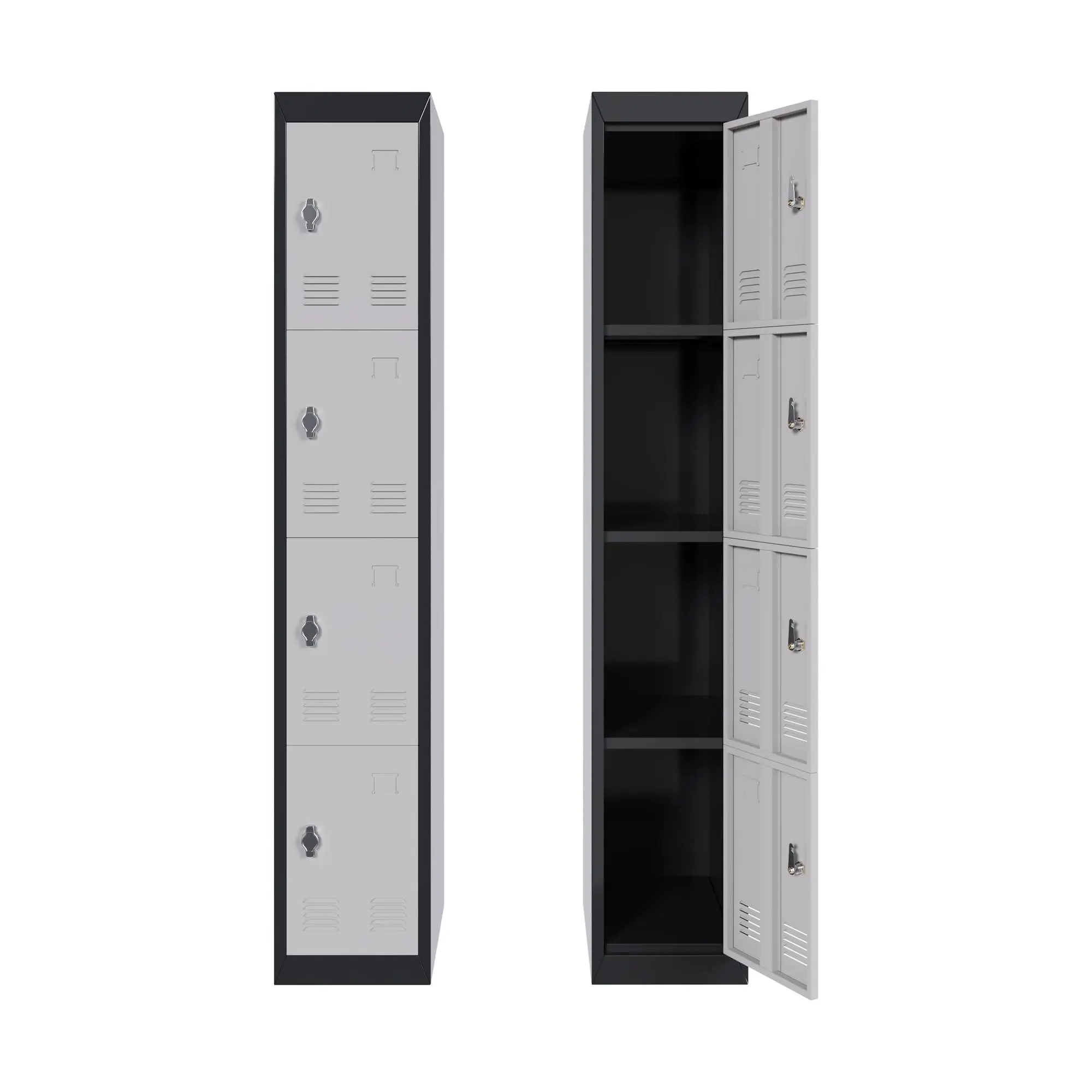 72" Tall Black Rectangular 4-Door Lockable Metal Locker Cabinet with Keys, Durable Steel Single-Unit Storage Organizer for Office, Garage