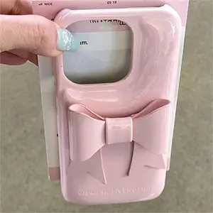 INS Creative Glossy Soap Bowknot Phone Case for iPhone 16, 15, 13, 14, 12 Pro Max - Soft Silicone Cover, Shockproof, Stylish Design, Protective Casing Pink Cellphone Smartphone Protection Protector Screen Protector