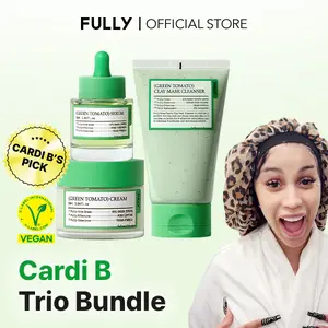 [FULLY Official Shop] Green Tomato Trio Bundle (Clay Mask Cleanser + Serum + Cream) Pore Lifting with 65% Green Tomato Extract and Vitamin C, Facial Moisturizer for Hydration and Elastcity, Fragrance Free, Vegan & Dermatologically Tested, 8.46 fl.oz