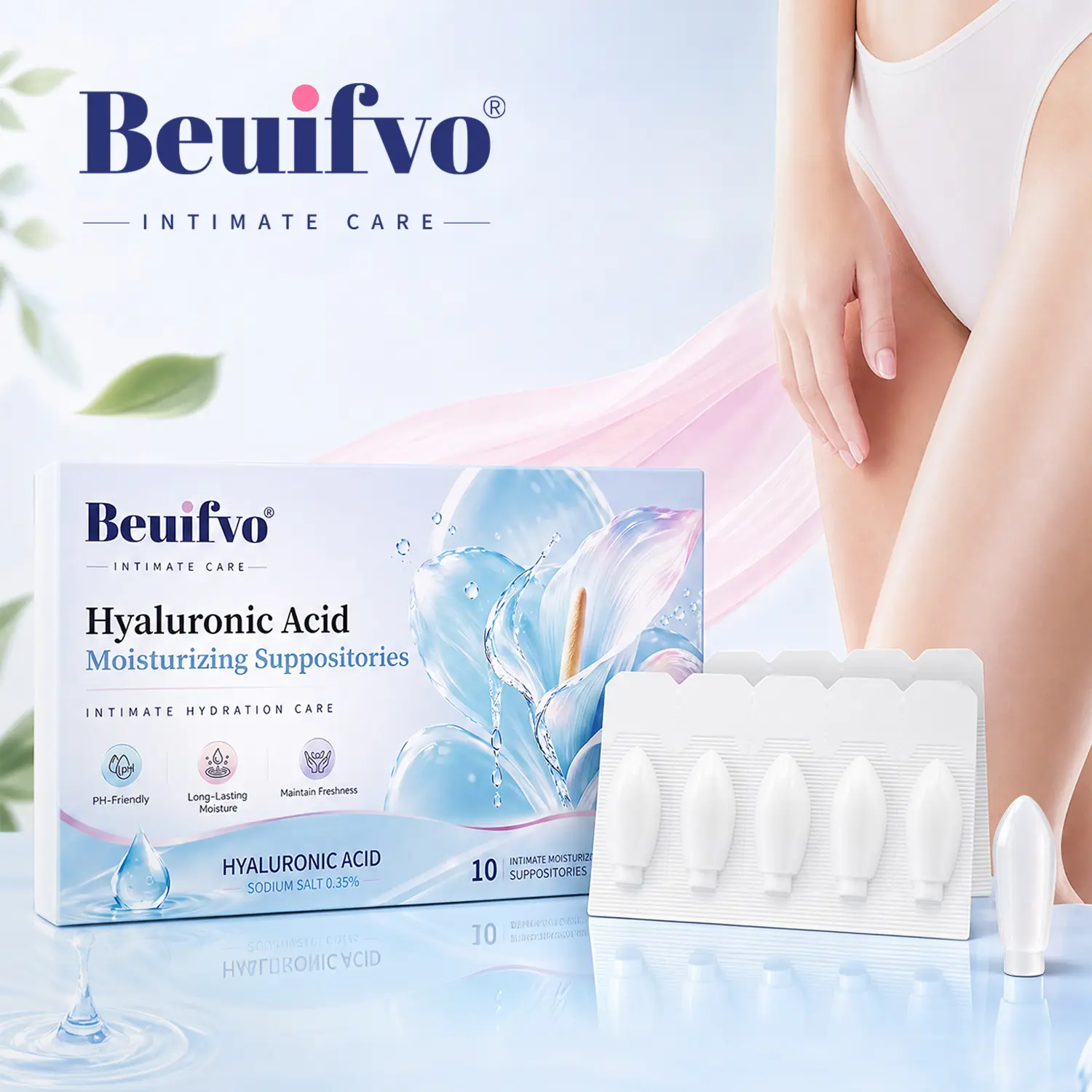 【Beuifvo Official】 Feminine Care Moisture Support Gel | Daily Intimate Skin Care with Hyaluronic Acid, Vitamin E & Aloe Vera | Fragrance-Free | 10 Count