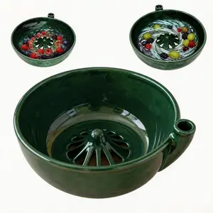 Hole Ceramic Berry Bowl, Automatic Berry Cleaning Bowl, Drainage Function Vegetable Fruit Washer, Turbulent Design Rotating Filter Center Cone Hydraulic Cleaner, Durable Kitchen Tool