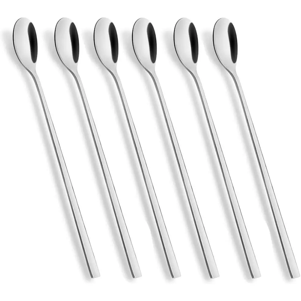 Long Handle Spoon, Coffee Stirrers, 9-inch Ice  Spoon, 18/10 Stainless Steel Iced Teaspoon for Mothers Milks  Mixing  Stirring Coffee Milkshake Cold Drink, Set of 6