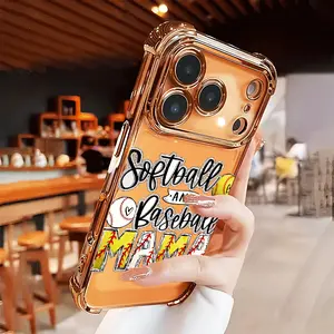Softball Mama Phone case for iPhone 17 Air 16 15 16e 14 13 12 11 Pro Max Plus X XS Full Body Protection Shockproof Soft Silicone Cover Four-corner Thickened Electroplated Bumper