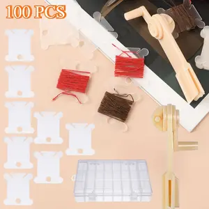 Embroidery Thread Storage Tool | Including 100pcs Milky White Bobbin Plastic Spool, 1 Bobbin Winder, 1 Removable Compartment Cross-Stitch Embroidery Thread Storage Box, Suitable for DIY Embroidery Thread Storage Classification