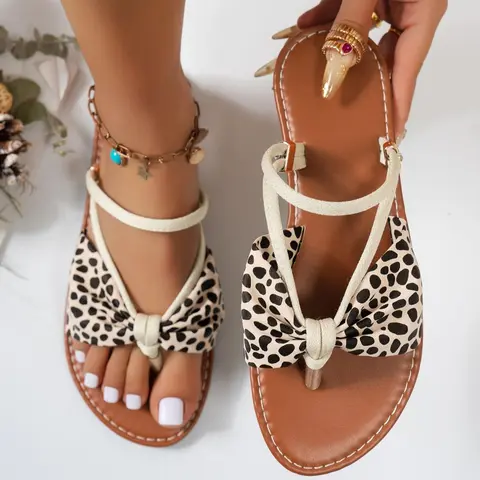 Women's Fashion Leopard Print Flip Flops, Casual Comfortable Flip Flops for Beach, Fashionable Flip Flops for Indoor & Outdoor Wear, Boho Style Sandals, Bohemian Trending Sandals, Beach Slides Sandals, Beach Home Sandals, Beach Casual Shoes