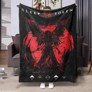 Sleep Token Pattern Flannel Blanket, Soft Warm Air Conditioning Room Throw Blanket, Comfortable Nap Blanket for Home Office Use, Soft Comfy Blanket