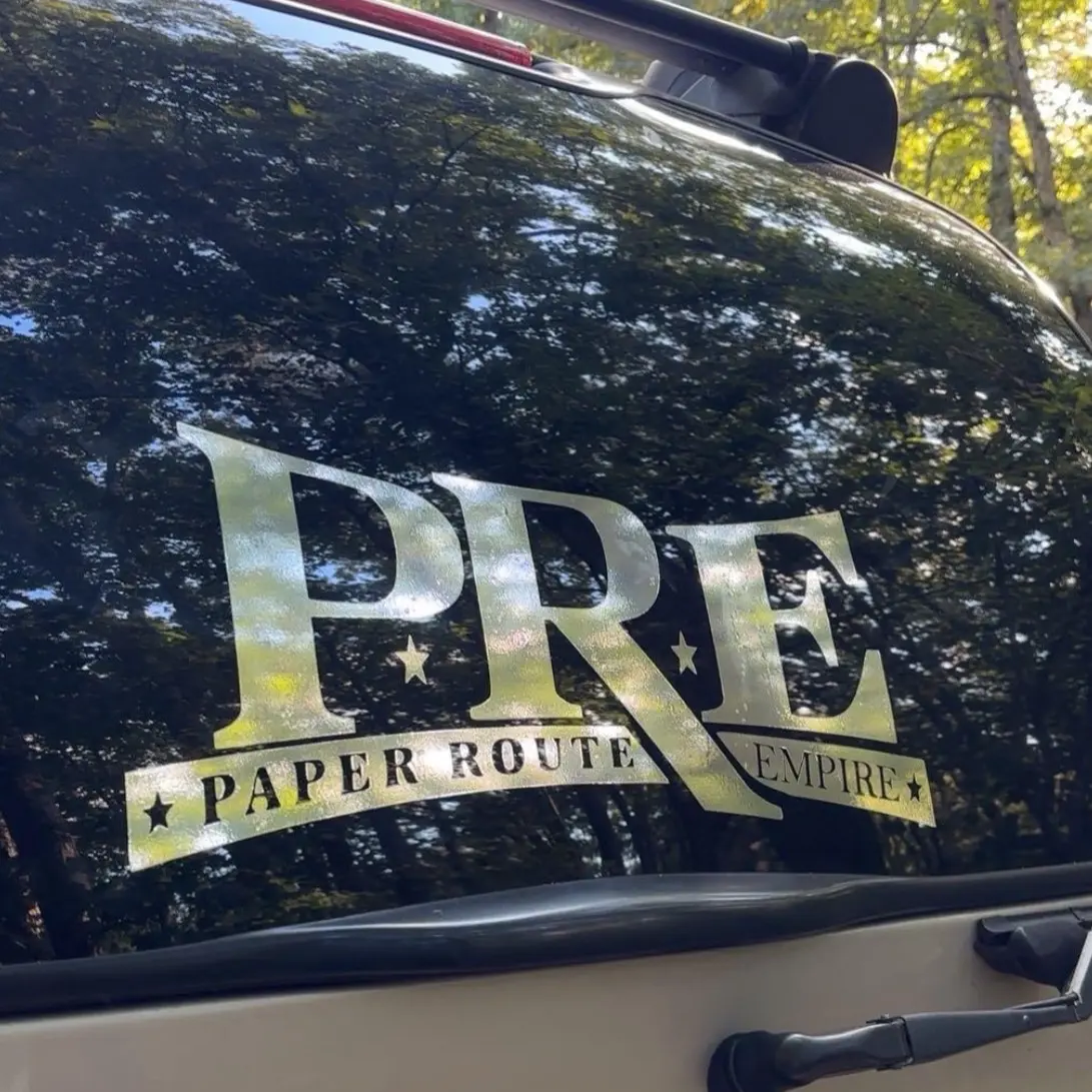 Paper Route Empire (P.R.E) Automotive Vinyl Decal, Decorative Car Stickers for Vehicle Exterior Decoration, Auto Accessories Sticker