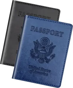 [New Deal] 2 Pack, Black & Dark Blue Passport Holder for Travel - Women & Men, Travel Essentials, Passport Cover Wallet Case
