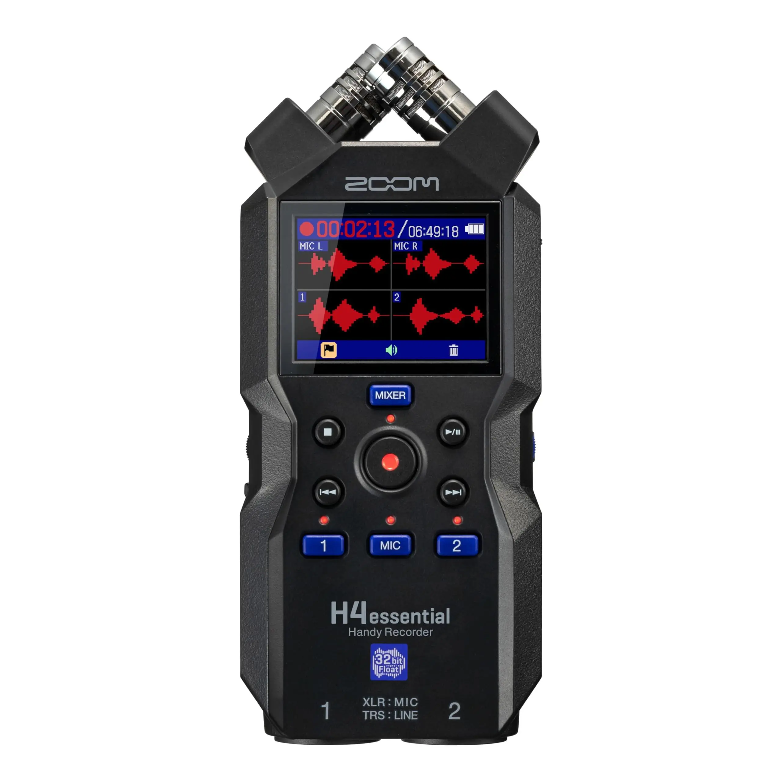 Zoom H4essential 4-Track Handy Recorder with 32-Bit Float, Accessibility, Stereo Microphones, 2 XLR/TRS Combo Inputs, Record to SD Card, USB Interface, for Musicians, Podcasters, Filmmakers