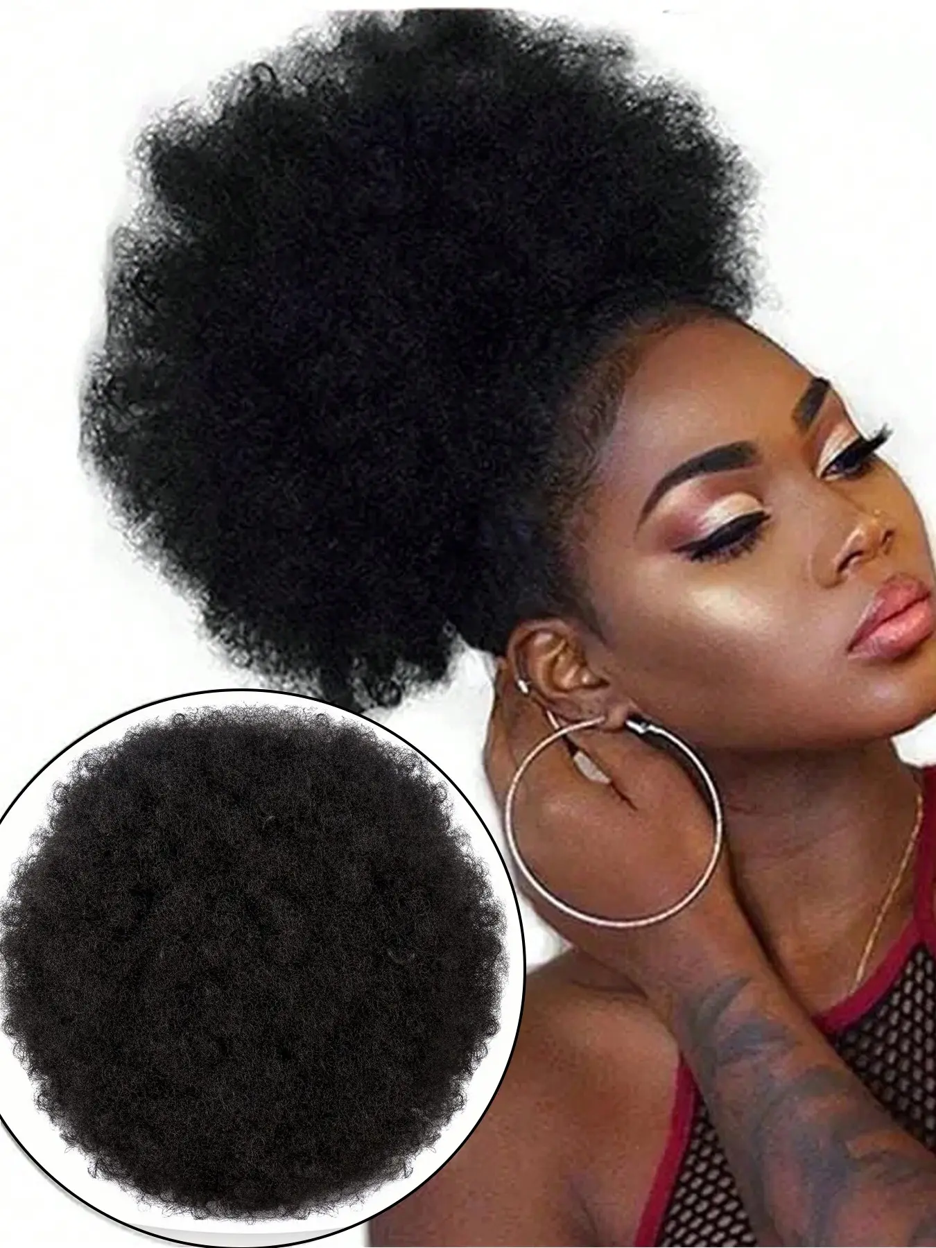10 Inch Afro Puff Drawstring Ponytail Extension for Black Women, Premium Black Short Synthetic Afro Puff Ponytail for Natural Hair, Clip On Kinky Drawstring Curly Ponytail Bun, Synthetic Hair Extensions