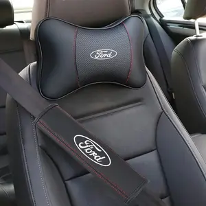 Leather Car Headrest Neck Pillow Seat Belt Shoulder Pad For Ford Focus mk2 mk3 Fiesta Fusion Ranger Mondeo S-MAX Kuga Accessories