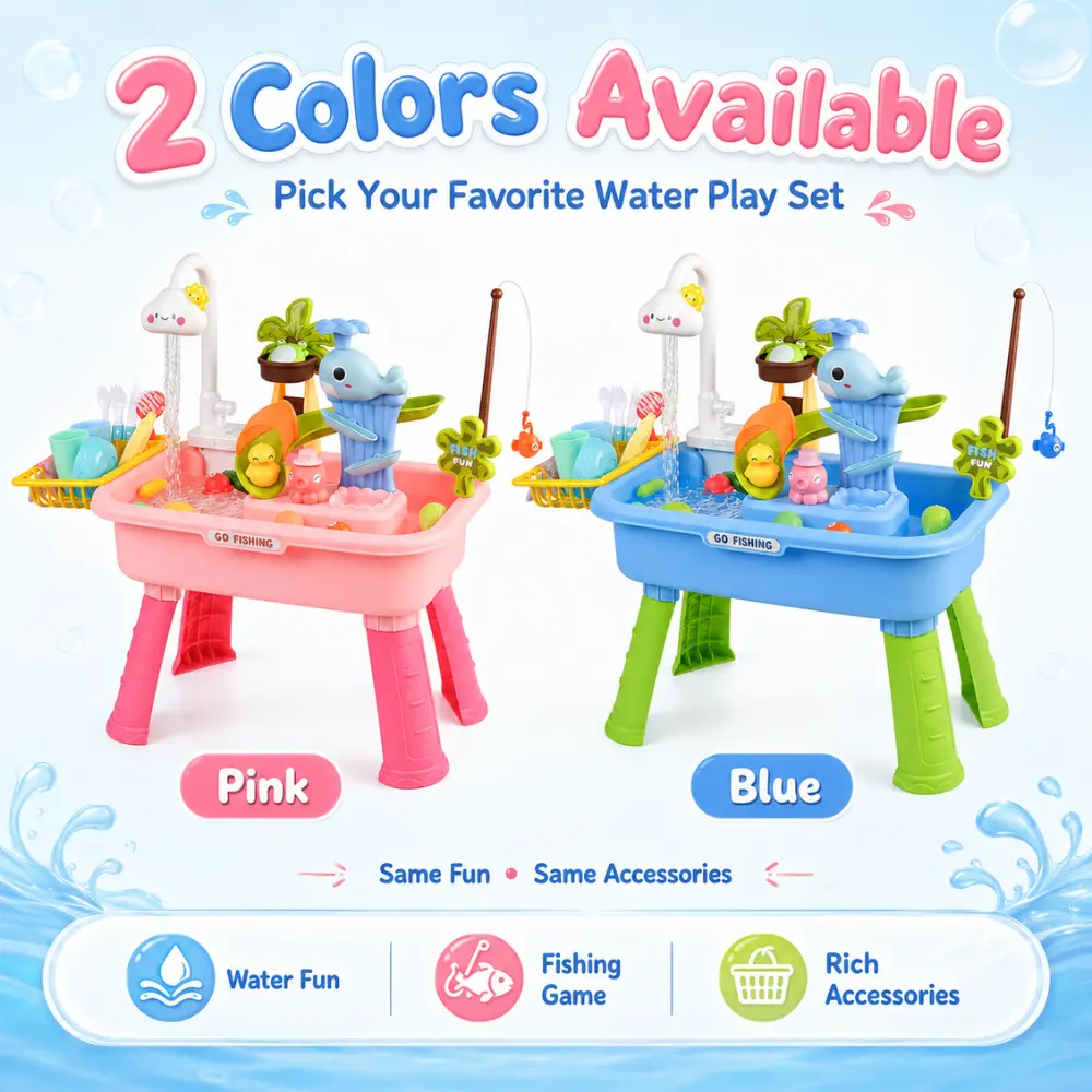 3-in-1 Kids Water Table & Play Sink, ABS Plastic Sensory Toy with Electric Circulating Faucet, Fishing Game, and Animal Figures for Ages-5464, Aged 3+, Boys & Girls, Kitchen Props, Multi-Mode, Water Fun