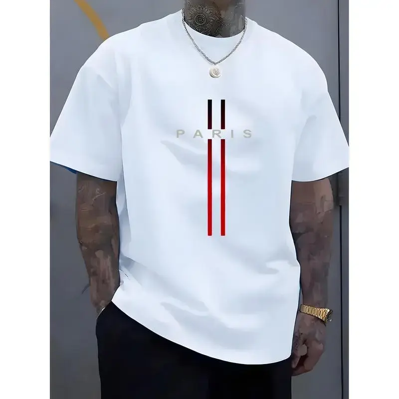 Men's Paris Graphic Print Soft Cotton Short-Sleeve T-Shirt - Breathable Casual Clothing, Street Wear Urban Graphic Tee, All Seasons Regular Fit Menswear Top, Machine Washable