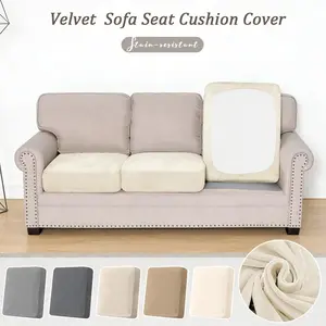 3PCS Simple Velvet Sofa Covers Super Soft Sofa Seat Cushion Covers Solid Living Room Stretch Sofa Couch Case Home Decor Washable Pets