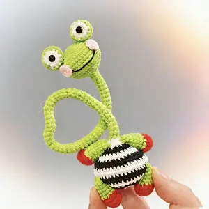 Handmade Crochet Long Neck Frog with Turtle Shell Keychain Amigurumi Cute Animal Gift for Kids and Collectors