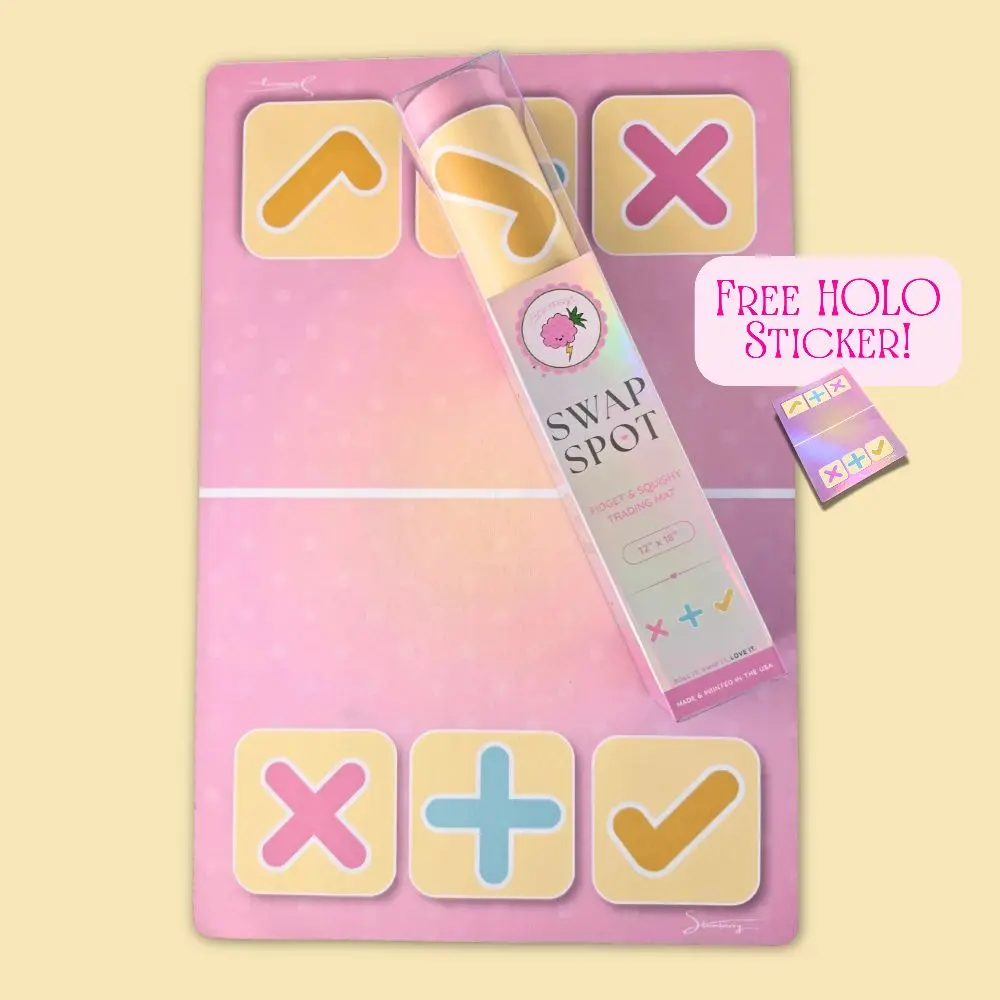 Stormberry Squishy Fidget Trading Mat - 12x18 in Kawaii Pink Cloth Top, Non-Slip Rubber Backed Desk Mat Cute, Calm Corner Emotional Regulation Tool for Collectors, Birthday Gift