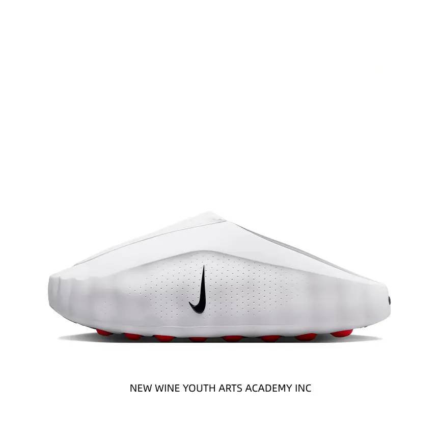 White Upper Red Outsole Nike Mule Lifestyle Slides Closed Toe Impact Protection Vent Hole Design Easy Slip-On Fit Unisex Indoor Outdoor All-Day Comfort Shoes