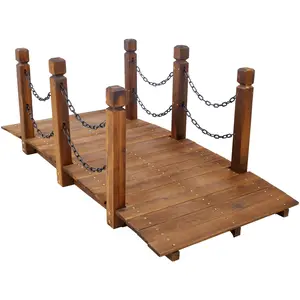 5 FT Classic Arch Stained Fir Wood Outdoor Garden Bridge with Chain Railings, Easy-to-Assemble Brown Decorative Backyard Creek Footbridge (Tools & Hardware Hand Tools Accessory)