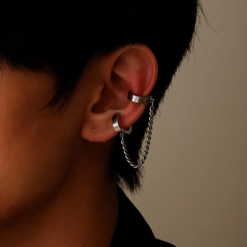 Men's Street Trend Chain Decorated Ear Clip, Non Piercing Jewelry, 1 Count Casual Trendy High Quality Earrings, Non Pierced Earrings, Fashionable Jewelry for Daily & Party Decoration, Trendy Fashionable Accessories