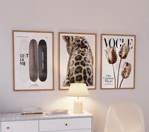 Set of 3 Vintage Prints Leopard Cheetah Print 8 Ball Lucky Black and White Trendy Wall Art Gallery Preppy Luxury Home Decor(Note: Frame shown for display only) Black and White Ace of Hearts Posters