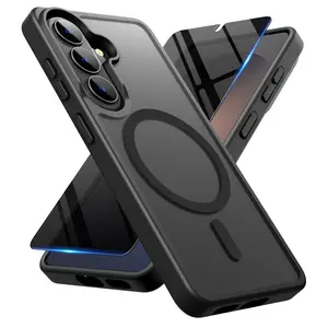for Samsung Galaxy S26 Case with Privacy Tempered Glass Screen Protector，S26 Phone Case Compatible with MagSafe，Magnetic Translucent Matte Military Grade Drop Proof Protection Cell Phone Cover(Black)