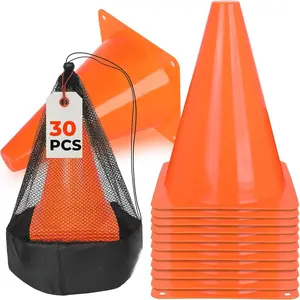 7 Inch (30 PCs) Soccer Cones for Training Kids with Mesh Bag - Small Traffic Cones for Sports Training - Flexible Conos for Soccer Practice, Basketball & Football Drills Equipment