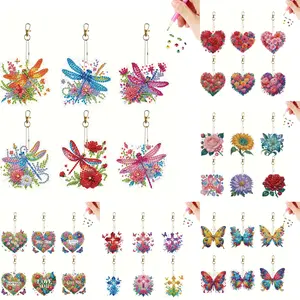 6Pcs Acrylic Double Sided Creative Diamond Art Painting Keychains for Bag Decor