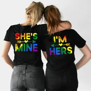 Made In USA, (Sold Individually) Im Hers Shes Mine Matching Shirt, Lesbian Pride Couple Graphic Tee, LGBT Love Outfit Clothing, Best Friend Shirt, Bff Friendship Besties Best Friend Friends, Graphic Printed Cotton