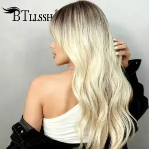[Blend] BTllssh Hair Blend Human Hair Wig Natural Wave Lace Wig Pre Plucked Self Growing Hairline Ombre Blonde Glueless Lace Layered Wig 13x4x2 Lace Front Design Lace Closure Wigs Lace Body Wig