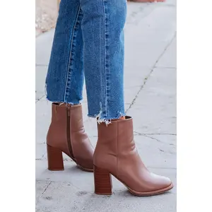 Evelyn Taupe Leather Heeled Ankle Booties