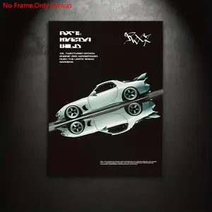 1 set of frameless, Unframed art print, canvas painting print posters, classic minimalist vehicle art, Modern cool design, Japanese sports car Mazda RX7, perfect gift for JDM vintage car enthusiasts, ideal for home, wall decor
