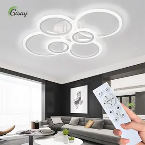 Gisay LED Ceiling Light with Remote Control, 6-ring Modern Smart LED Light, 3 Color Dimmable Ceiling Lamp for Living Room, Kitchen, Office, Bedroom Accessories Lights