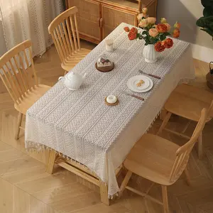 Boho Style Tablecloth, Rectangle Tablecloth, 1 Count Wavy Trim Tablecloth, Table Decoration Supplies for Home Kitchen Dining Room, Home Decor