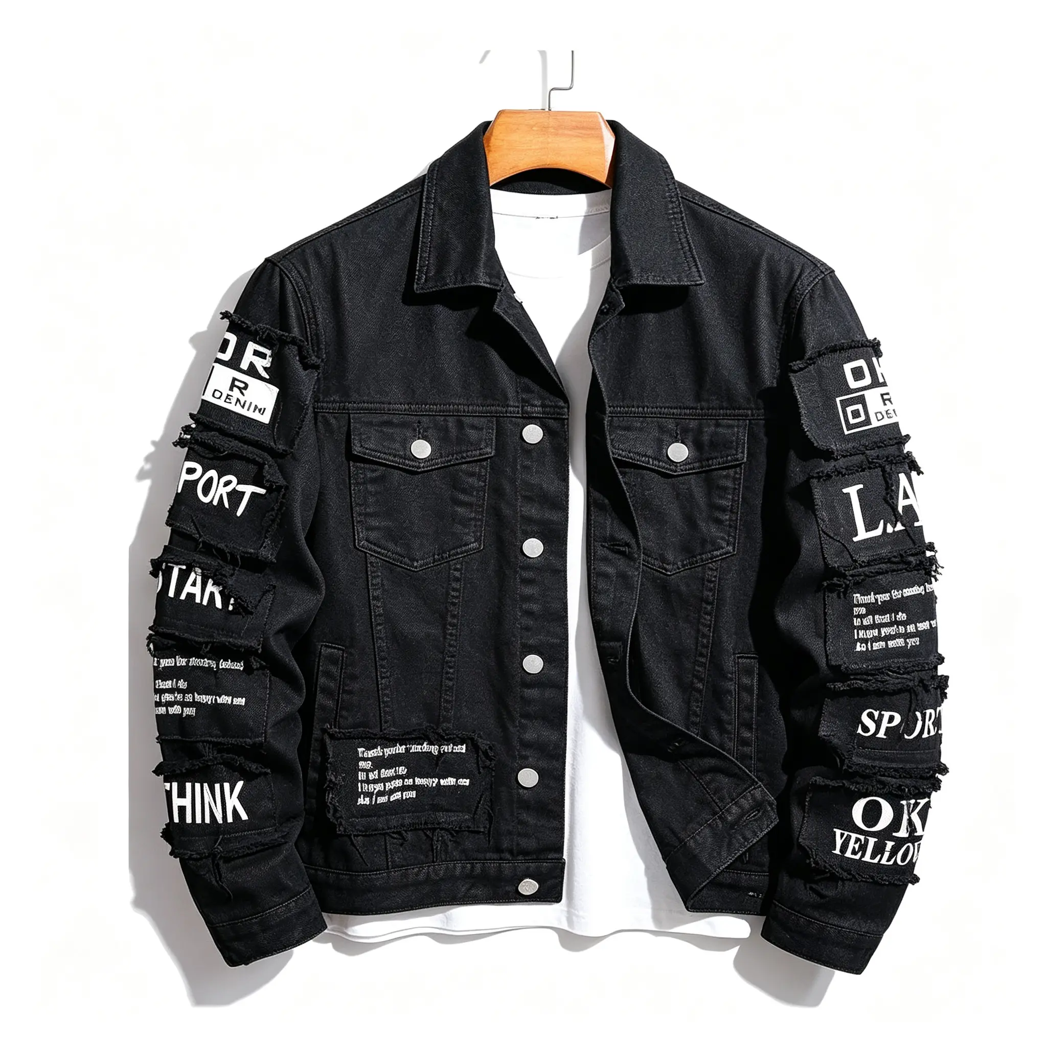 Y2K streetwear fashion designer's personalized splashed ink hand-painted letter printed men's denim jacket