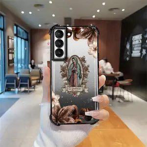 Our Lady of Guadalupe Rose Phone Case for【Galaxy S22 5g】, Catholic Faith Shockproof Cover, Coquette Christian Aesthetic Case with Clover Lanyard,Perfect Gift for Her.666