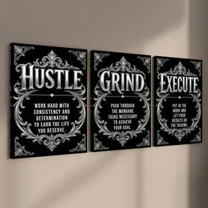 3-count wooden frame canvas, retro Gothic style inspiring English three-panel decorative poster, modern family poster, fashionable living room decoration, suitable for corridor, room and bedroom walls, waterproof art, Vintage Wall Art