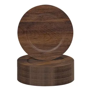 Wooden Style Charger Plates, 13'' Faux Wood Chargers for Dinner Plates Round Plastic Charger for Wedding, Party Event, Dinner, Table Setting